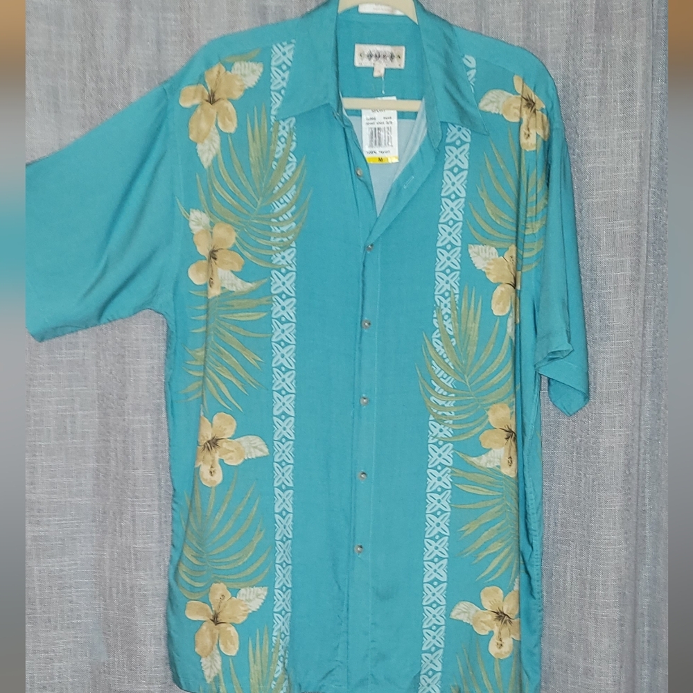Turquoise and Beige Floral Shirt Med